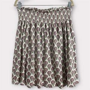 Kate‎ Quinn Floral Smocked Waist Skirt Women's Medium Jersey Knit Organic Cotton